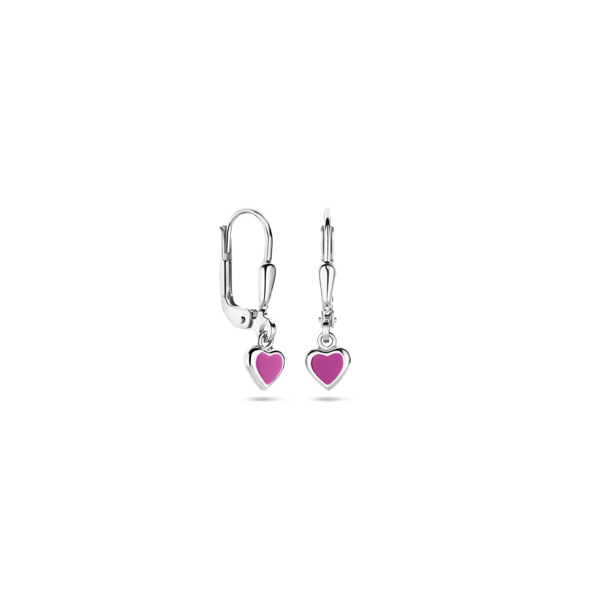 orecchini pendenti cuore rosa smalto chiusura a leva 19 mm argento rodiato