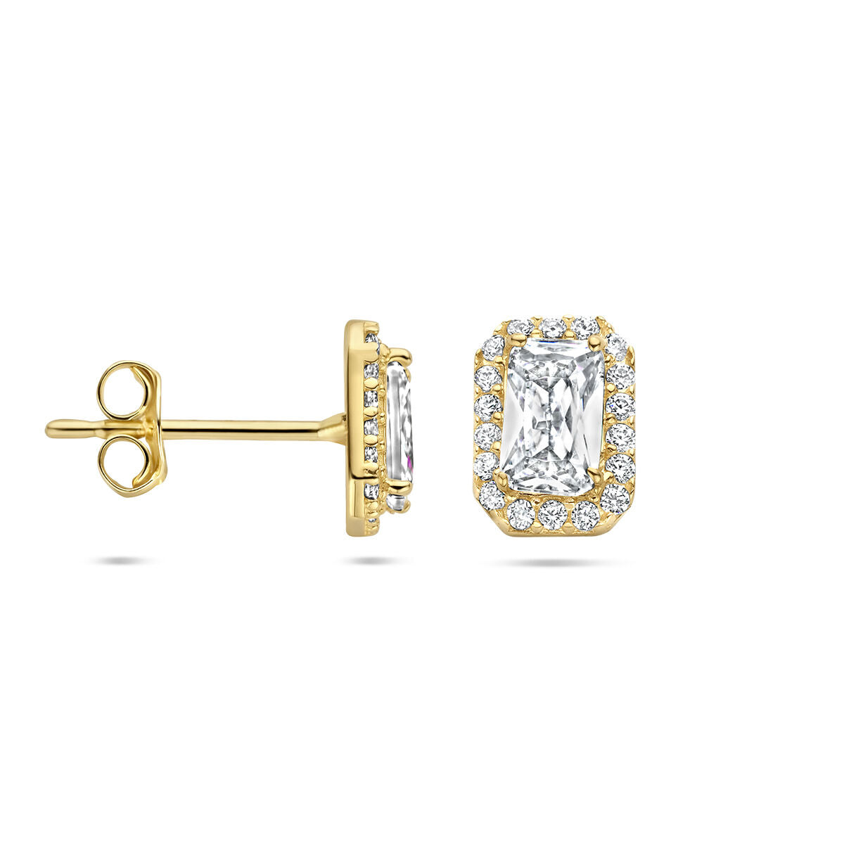 orecchini a bottone zircone halo oro giallo 14K