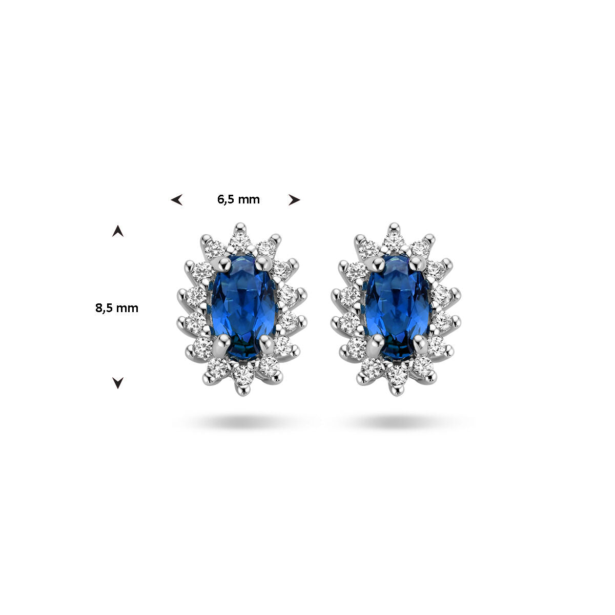 orecchini a bottone zaffiro sint. e zirconia halo argento rodiato