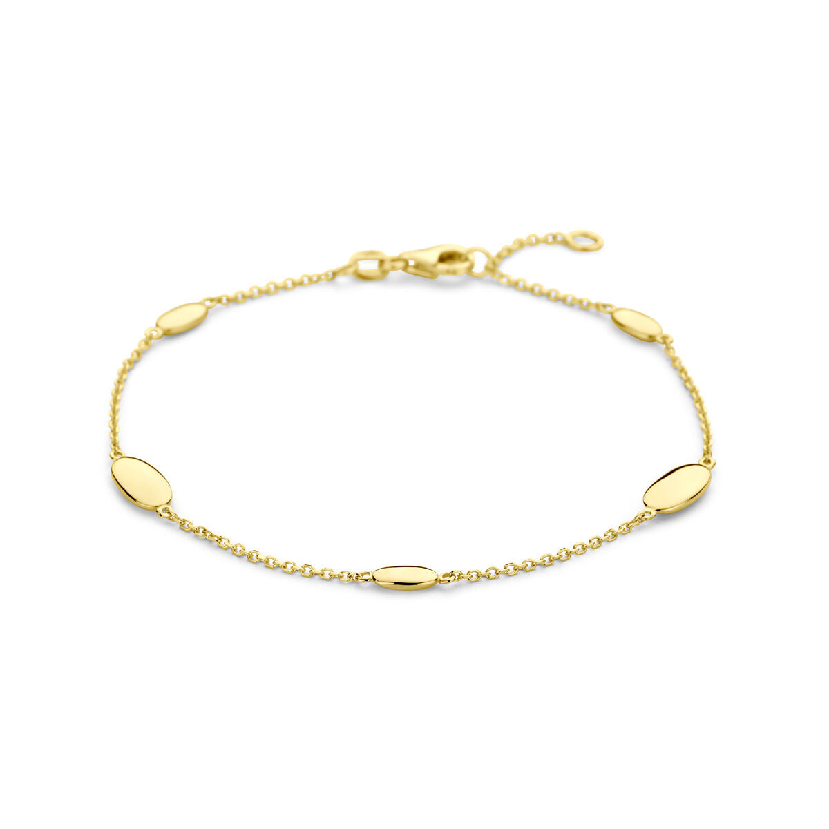 Bracciale in oro giallo 14K con elementi ovali alternati.
