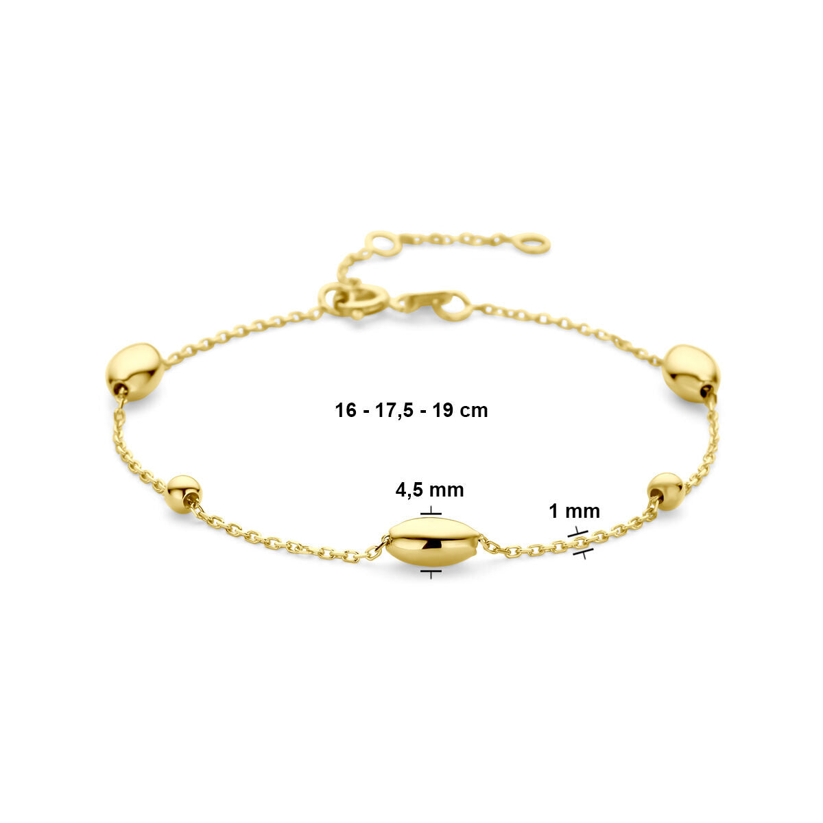 bracciale ovali e sferette 16 - 17,5 - 19 cm oro giallo 14K