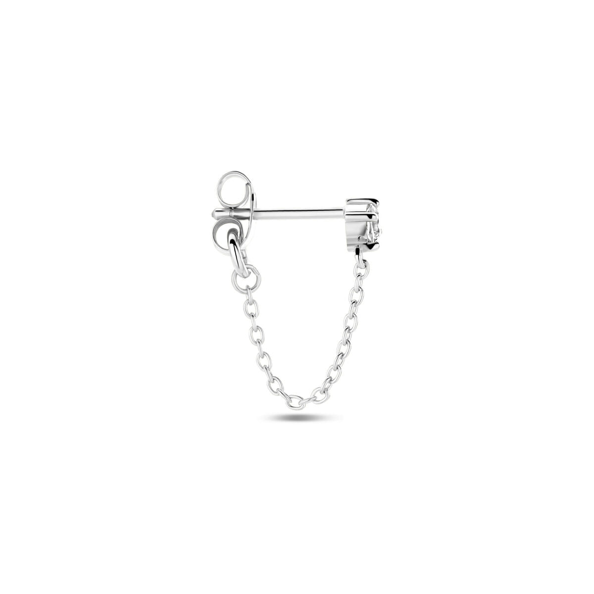 Orecchino a bottone singolo zirconia argento rodiato