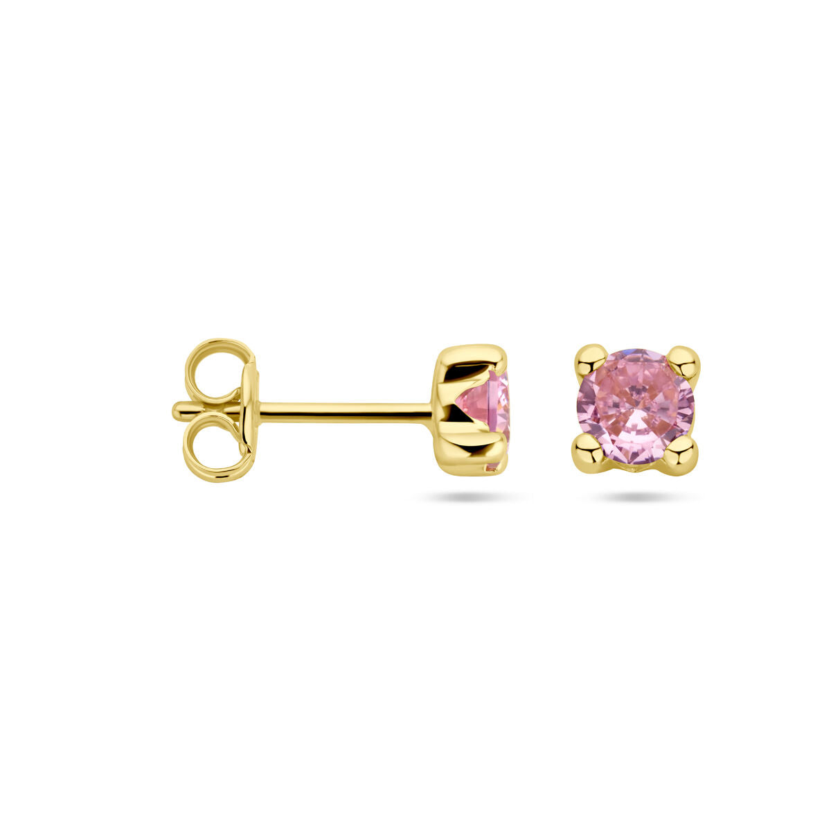orecchini a bottone zirconia rosa oro giallo 14K