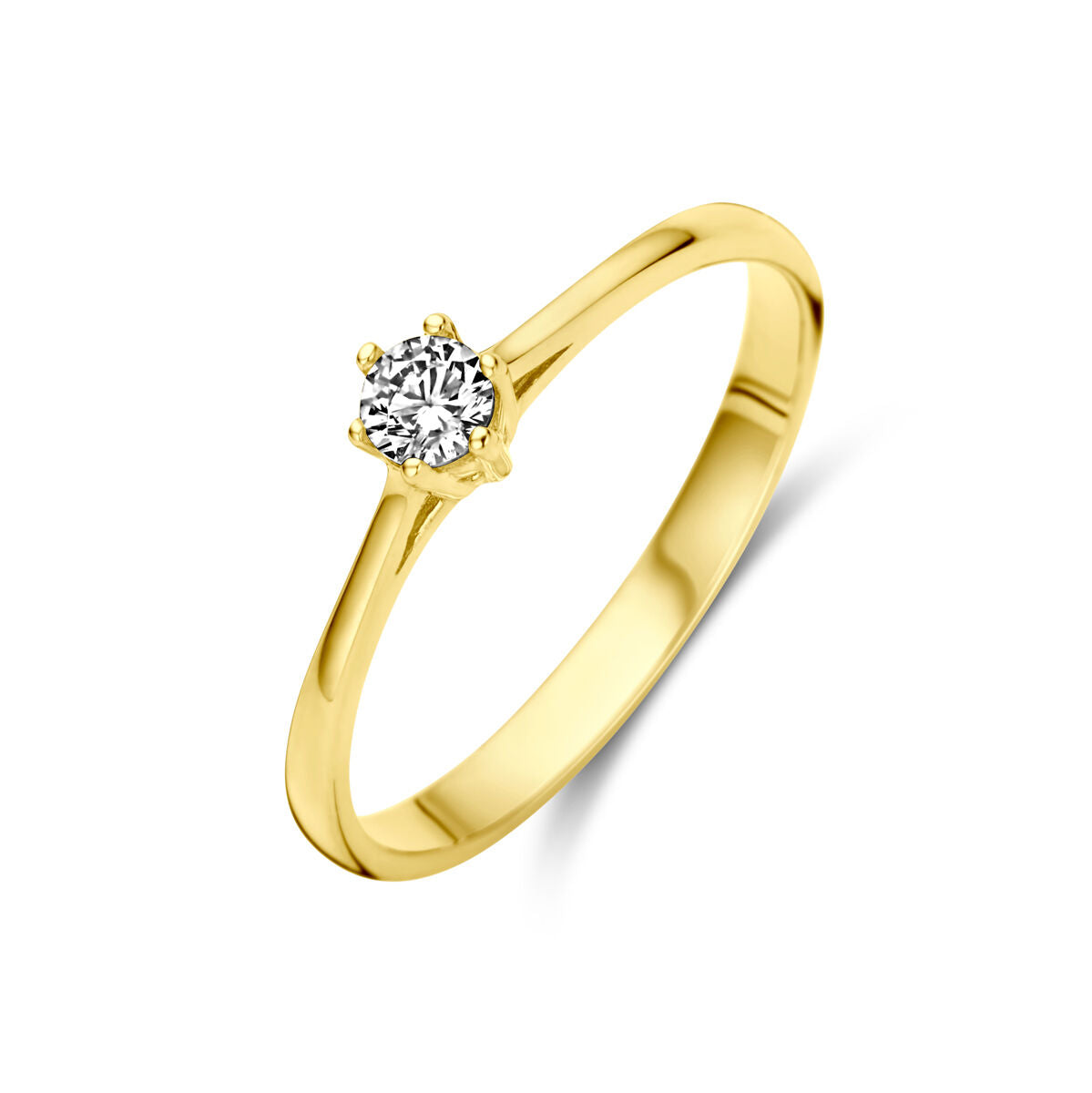 anello in oro giallo 14K con zircone centrale brillante