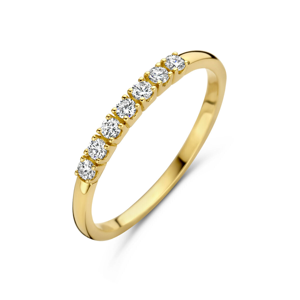 Anello in oro giallo 14K con diamanti da 0,21 ct, design a sette pietre.