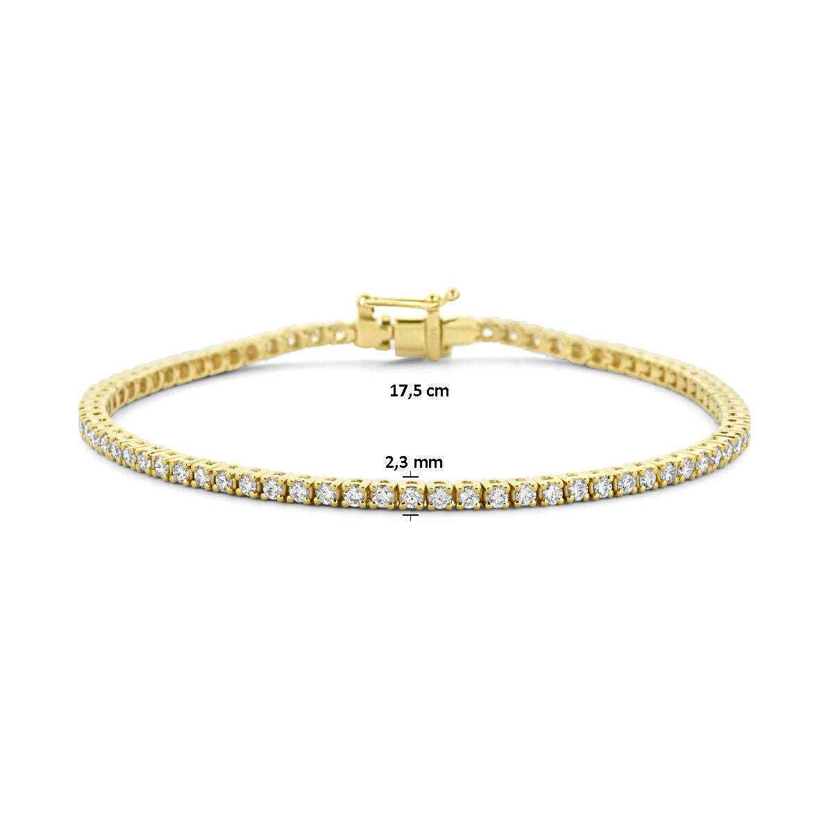 bracciale tennis diamante lab grown 2.00ct g si 2,3 mm 17,5 cm 14K oro giallo