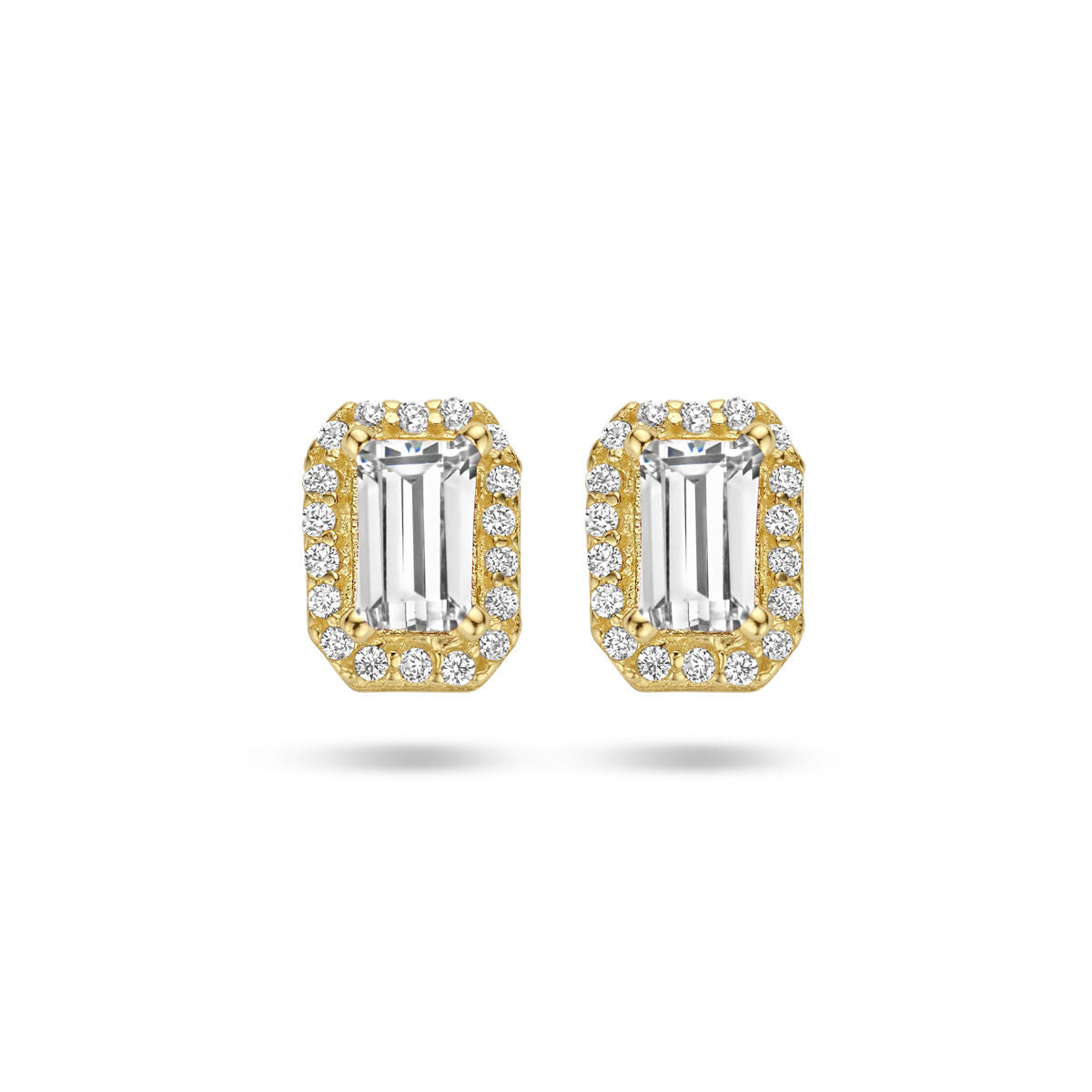 Orecchini in oro giallo 14K con zircone a forma di halo.