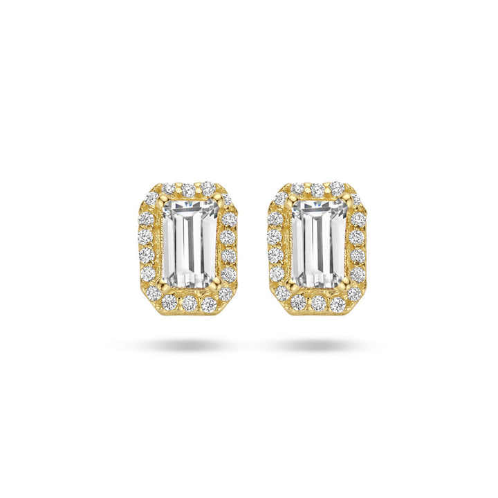 oorknoppen zirkonia halo 14K geelgoud
