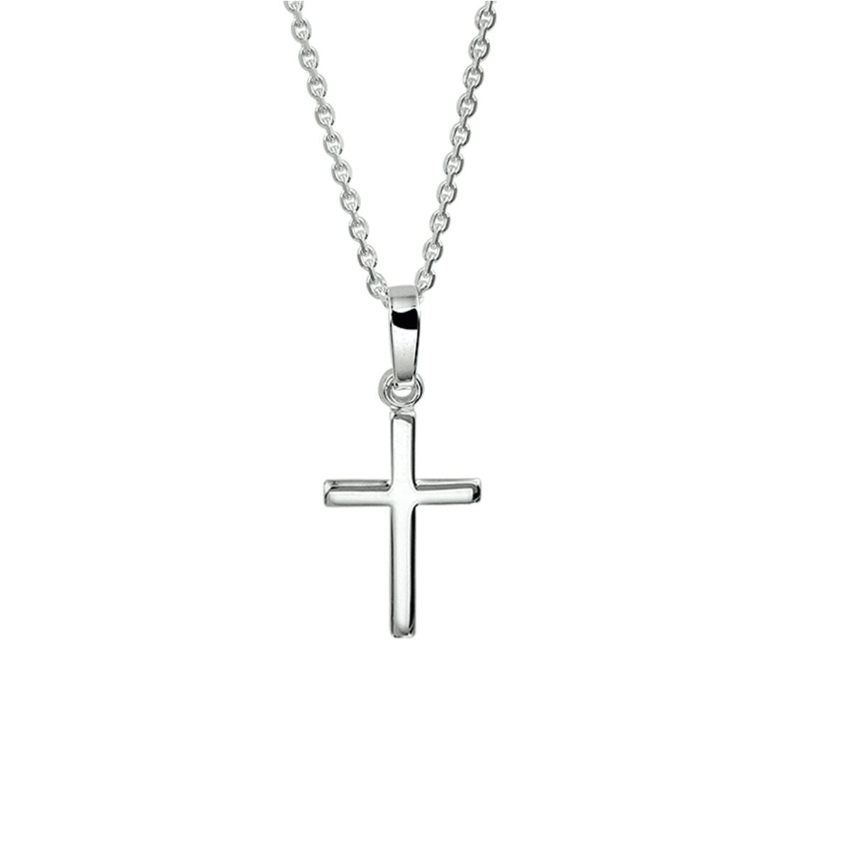 Collana con croce in argento bianco, lunghezza 41 + 4 cm.