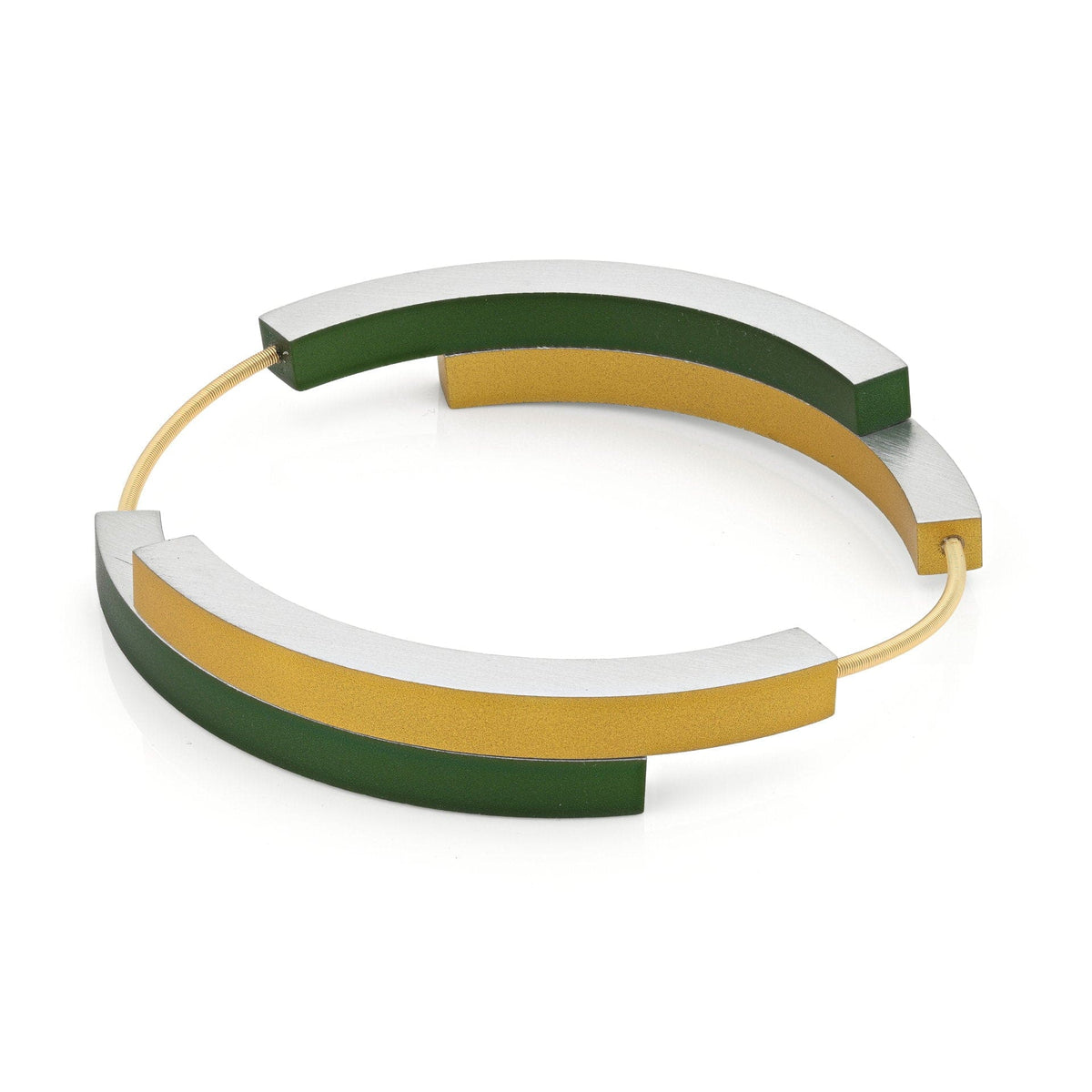 Bracciale con quattro archi, verde e dorato, con finitura lucida.