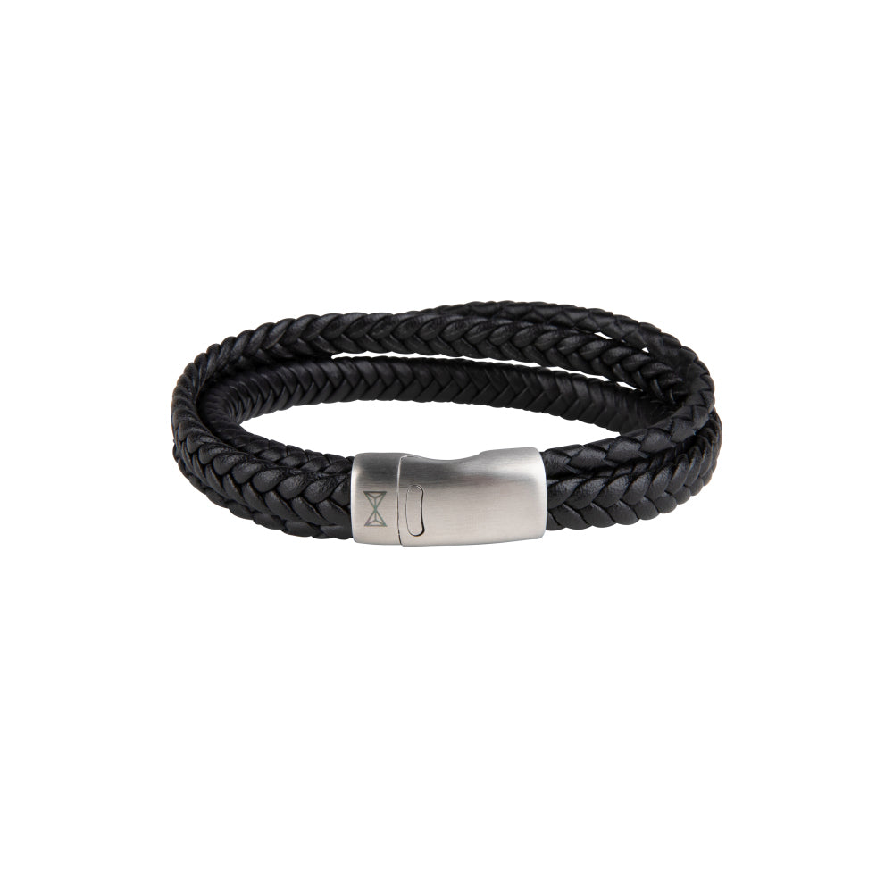 Bracciale in pelle da uomo - Iron Three String Black