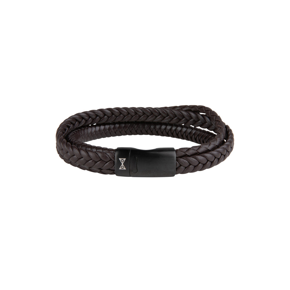 Bracciale in pelle da uomo - Iron Three String Brown-on-Black