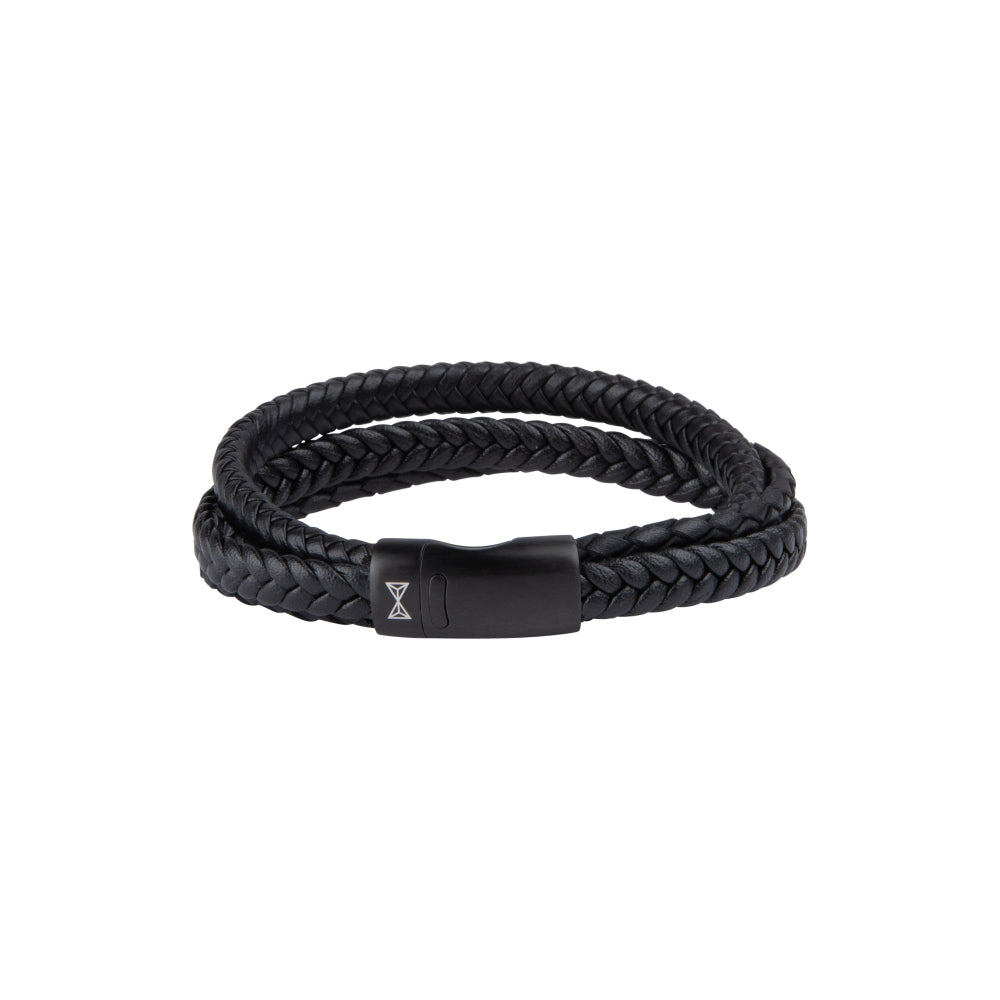Bracciale in pelle da uomo - Iron Three String Black-on-Black