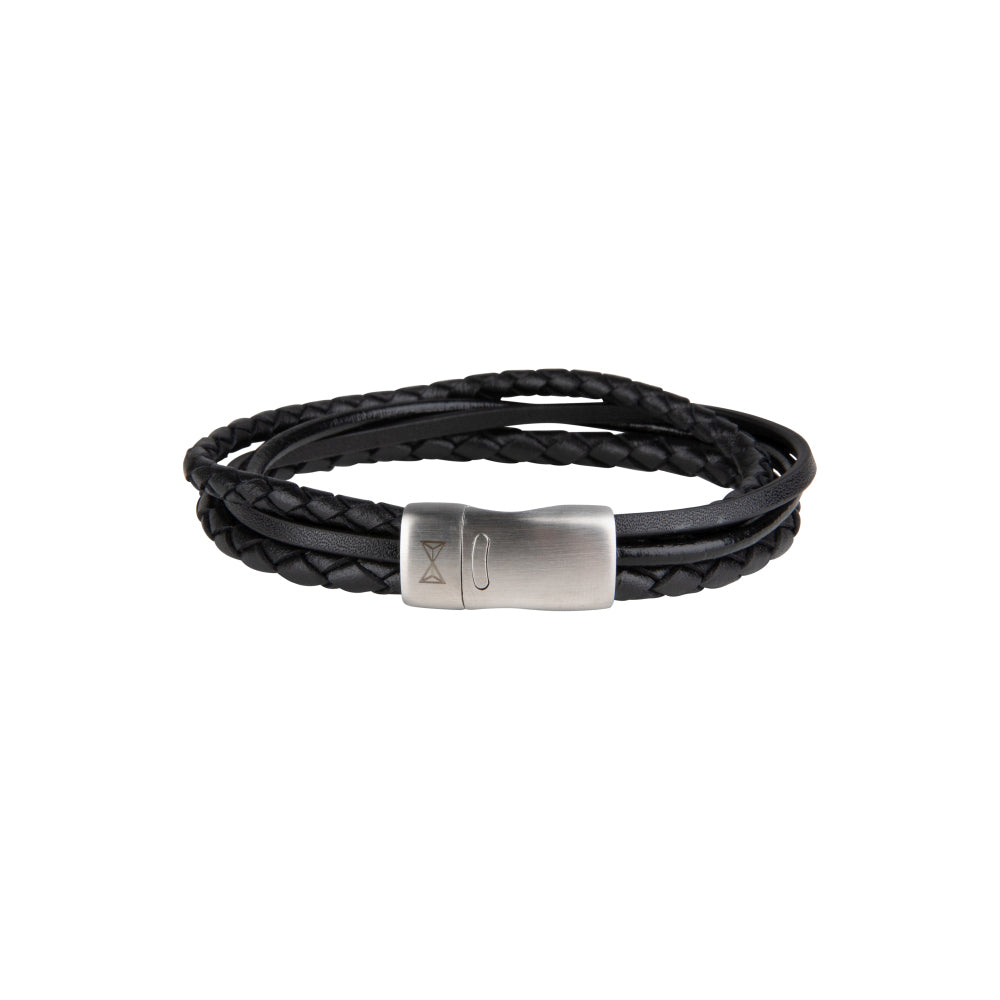 Bracciale in pelle da uomo - Iron Four String Black