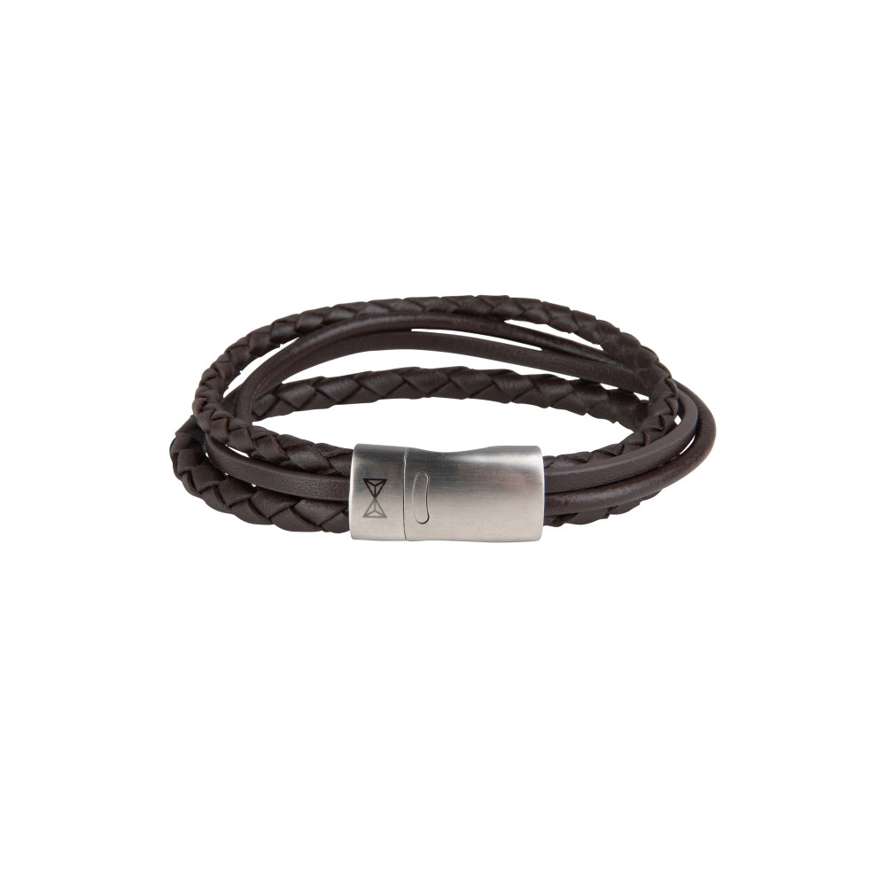 Bracciale in pelle da uomo - Iron Four String Brown