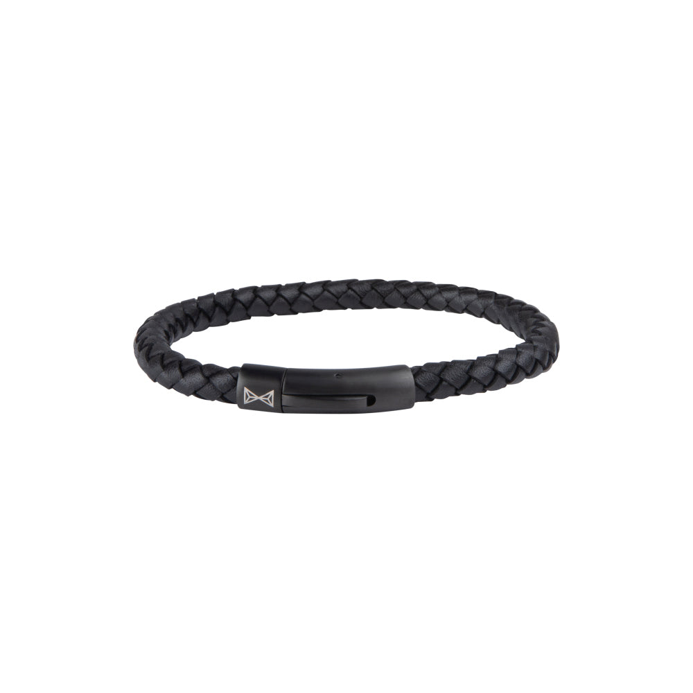 Bracciale in pelle da uomo - Iron Single String Black-on-Black