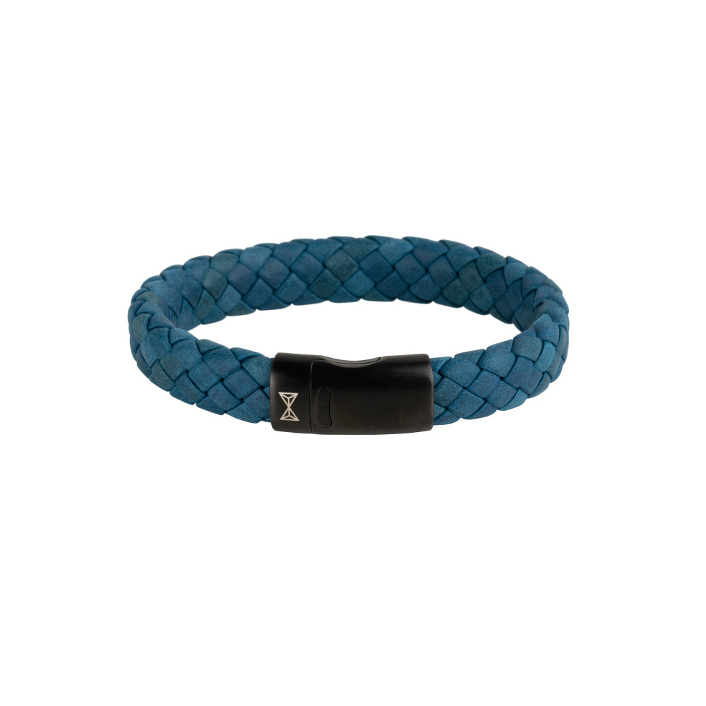 Bracciale in pelle da uomo - Iron Jack Navy Blue-on-Black