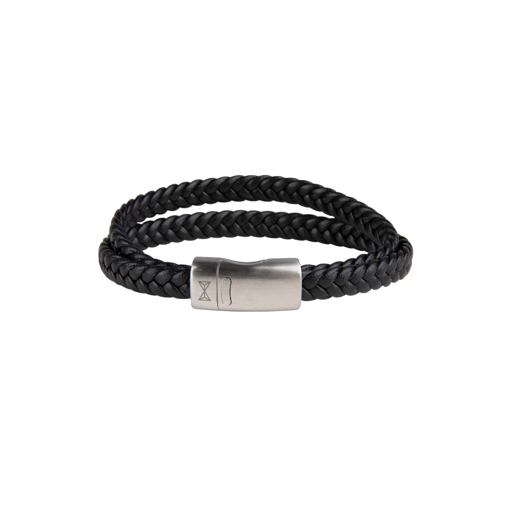 Bracciale in pelle da uomo - Double Flat String Black