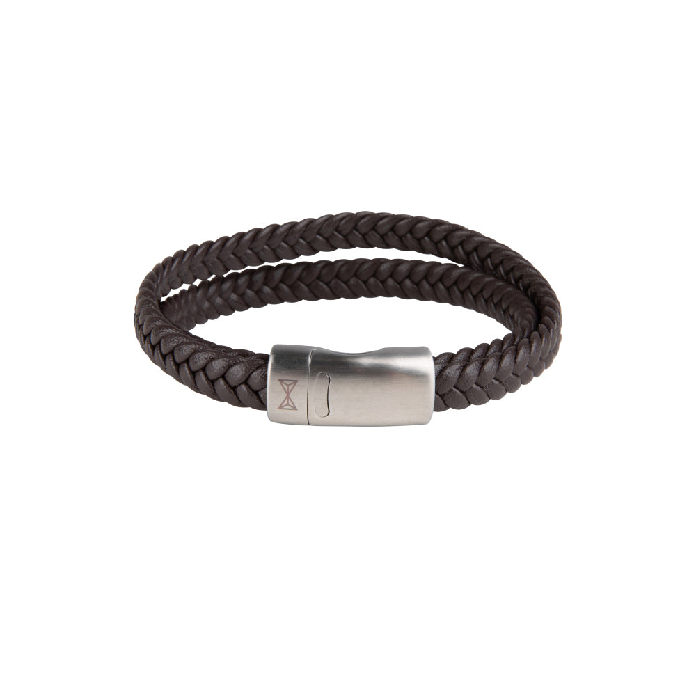 Bracciale in pelle da uomo - Double Flat String Brown