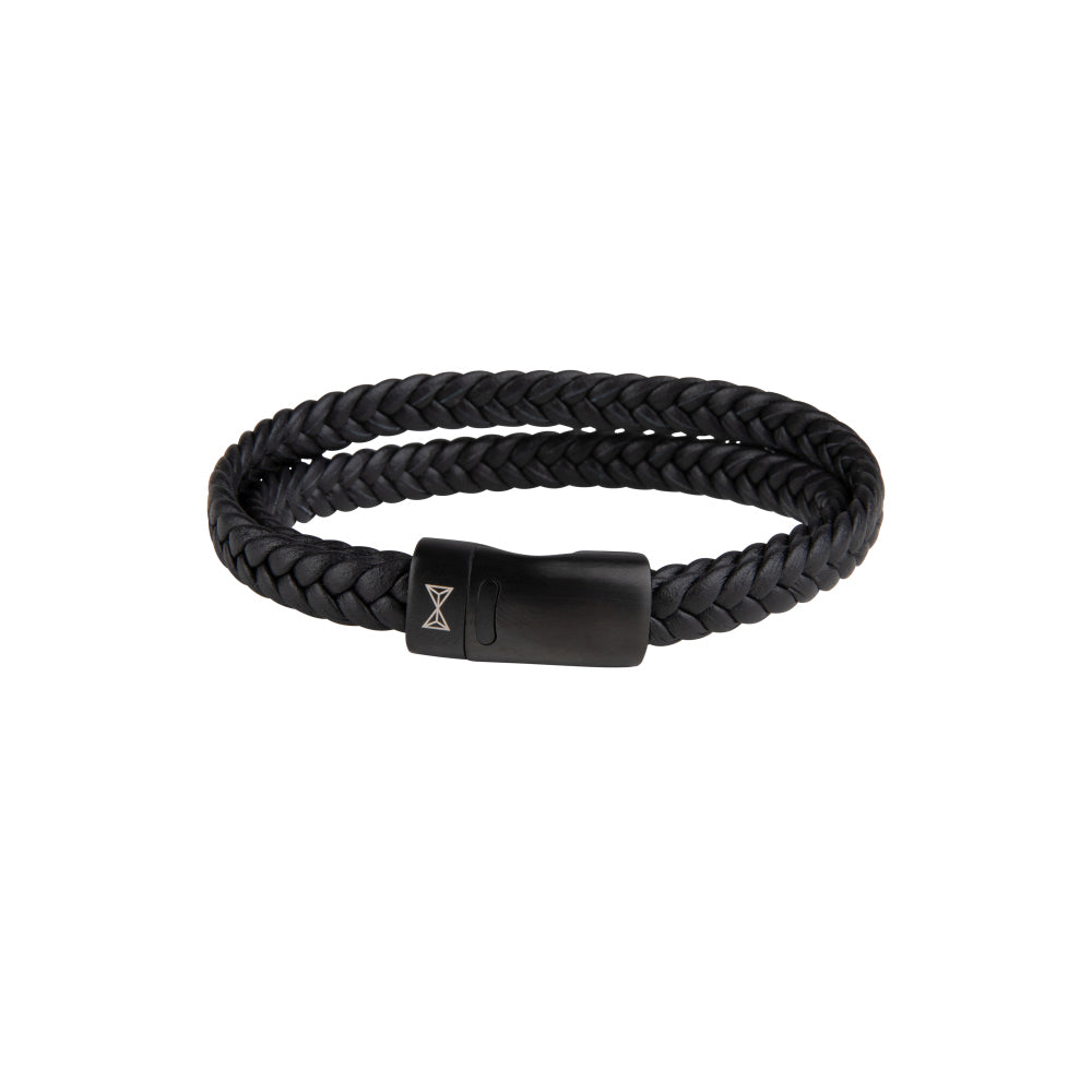 Bracciale in pelle da uomo - Double Flat String Black-on-Black