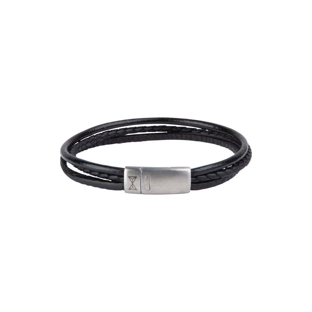 Bracciale in pelle da uomo - Dainty Three String Nero