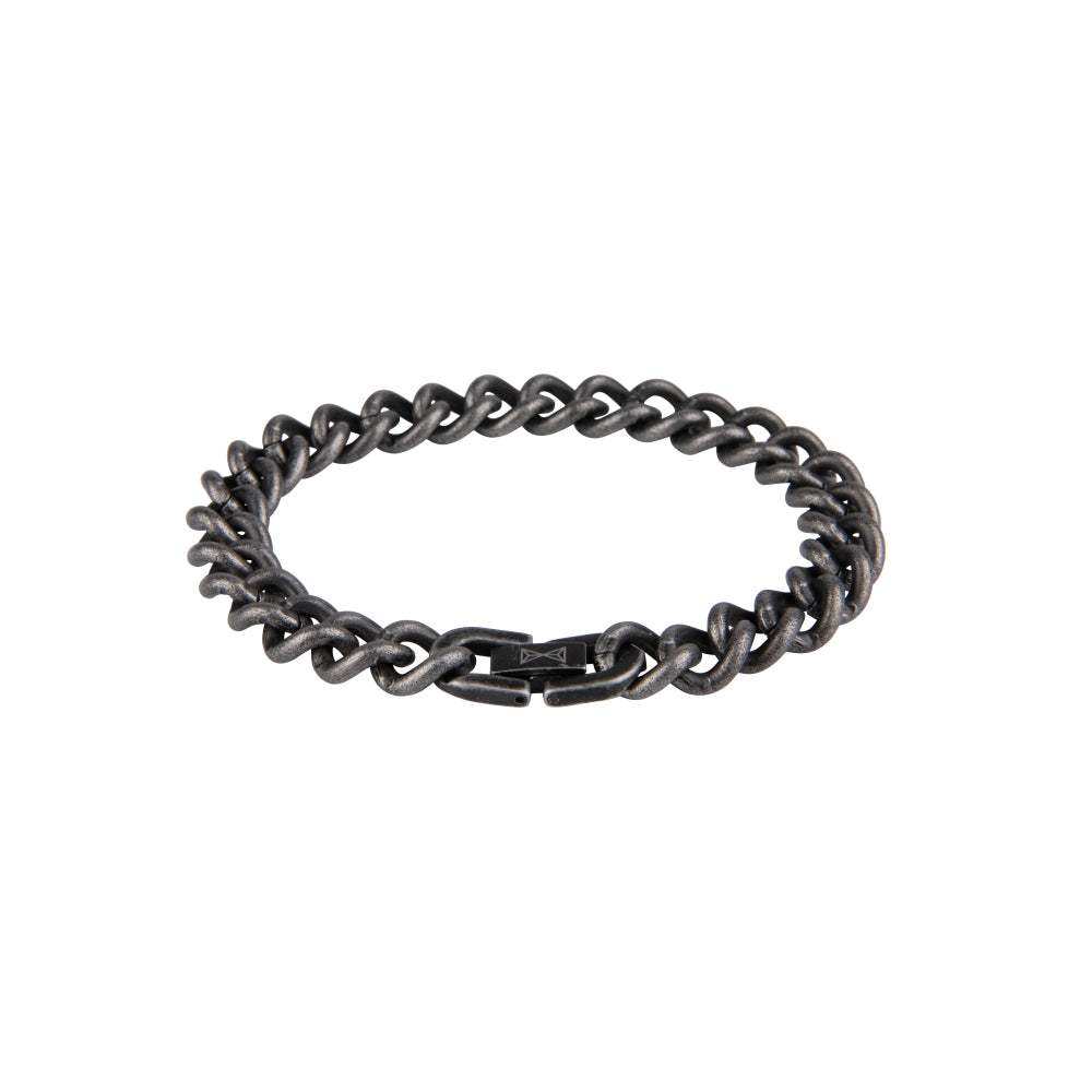 Bracciale in maglia rolò satinato di colore nero con finitura antica.