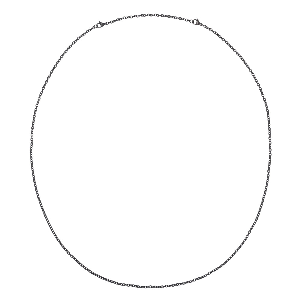 collana in acciaio nero a maglia rolò, con chiusura a moschettone.