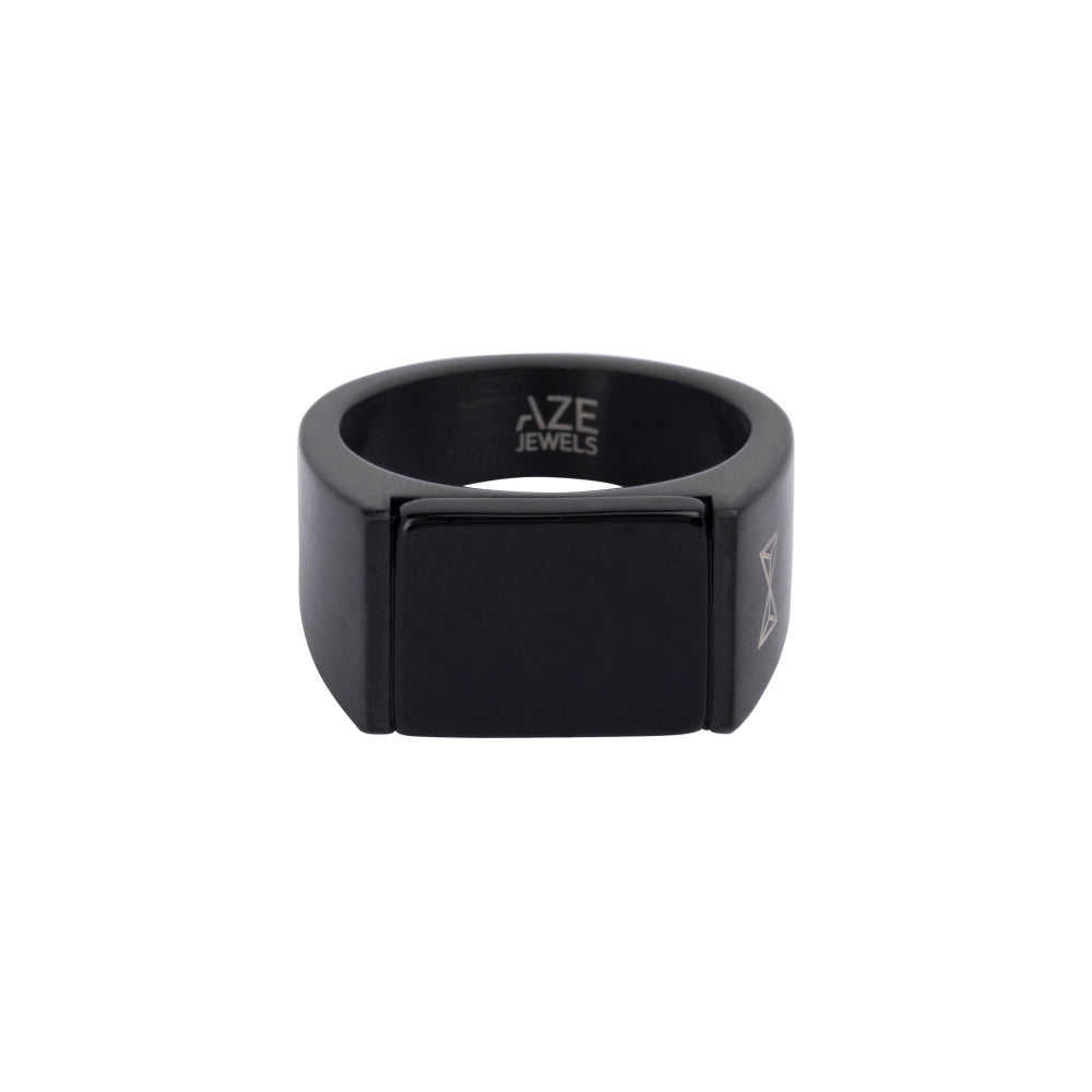 anello con sigillo in onice nero con finitura lucida