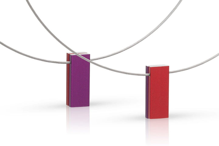 Collana due rettangoli colorati viola|rosso C232PR