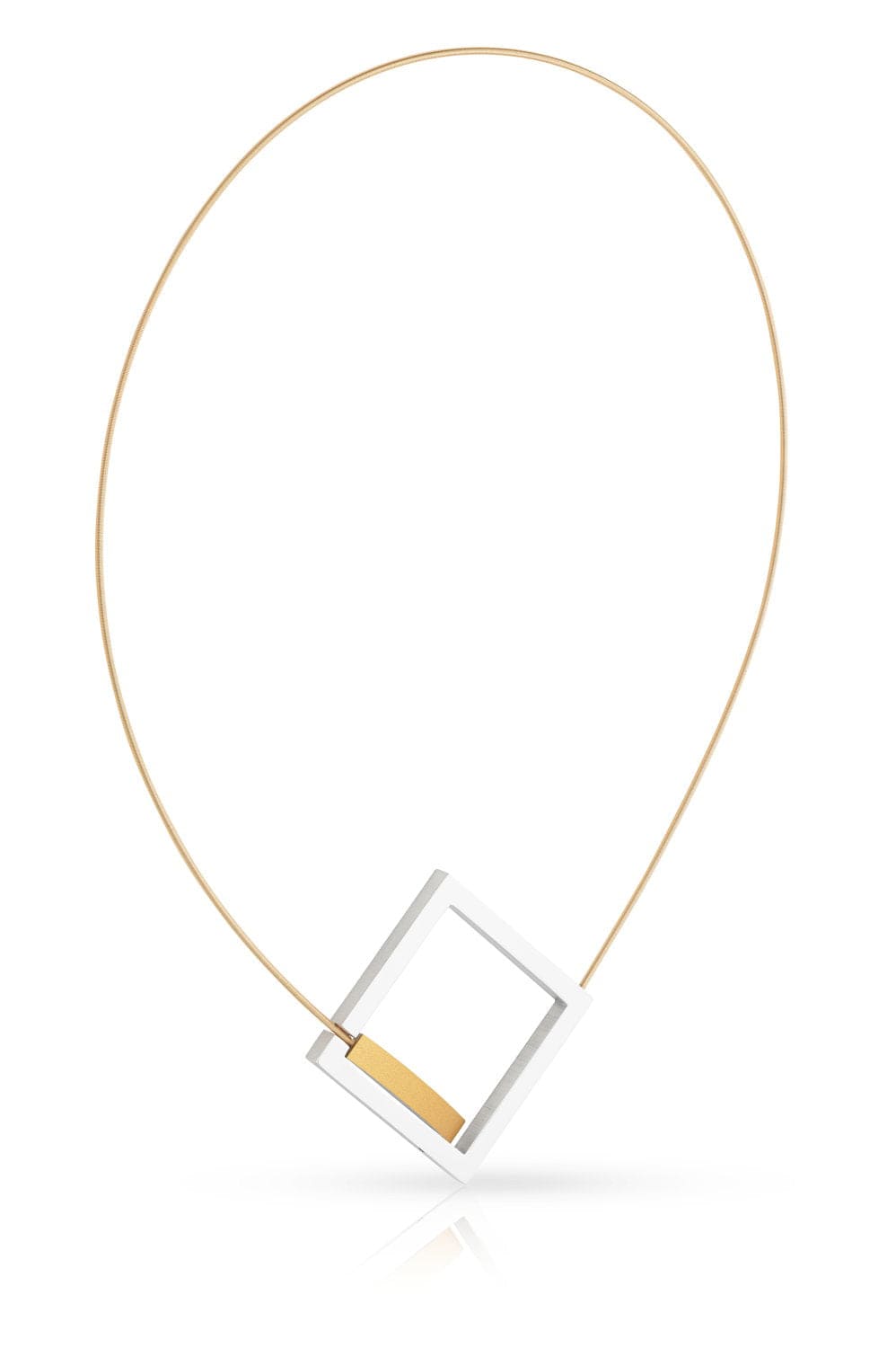 Collana con pendente quadrato e arco, color oro, con finitura lucida.
