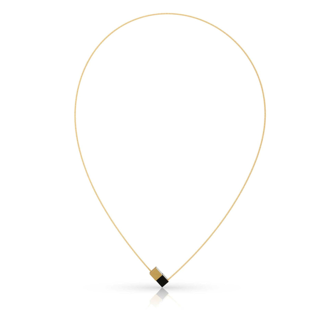 Collana due cubetti nero color oro con filo color oro CG205ZG