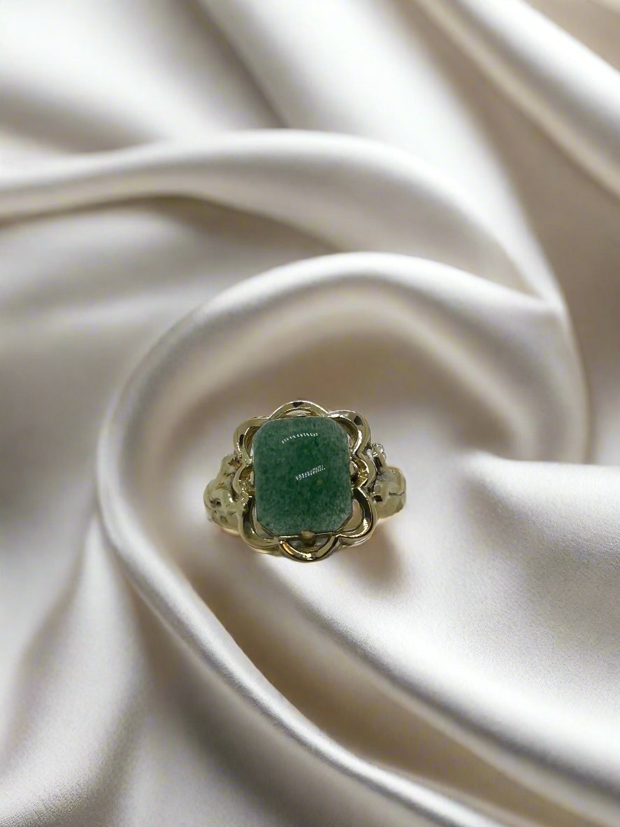 anello vintage in oro 14k con agata muschiata quadrata 2.7gr