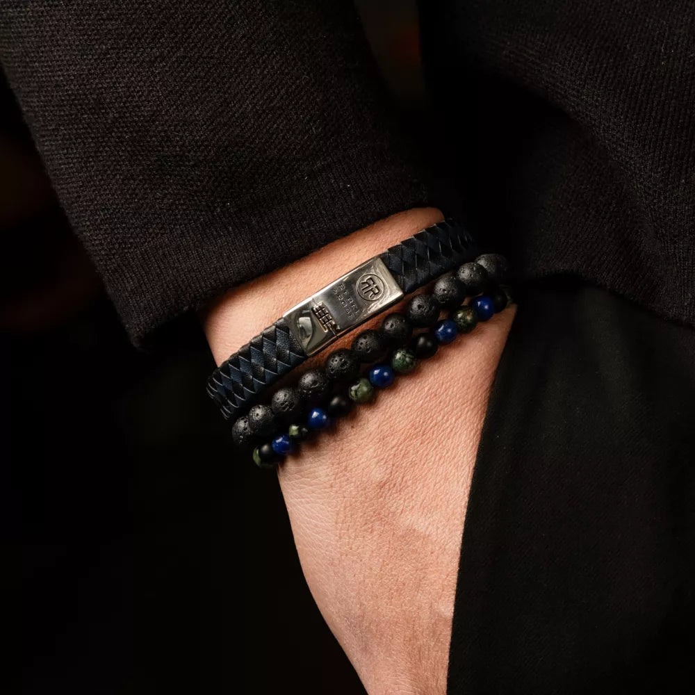 Braided Flat 925 Black&Blue - Bracciale da uomo