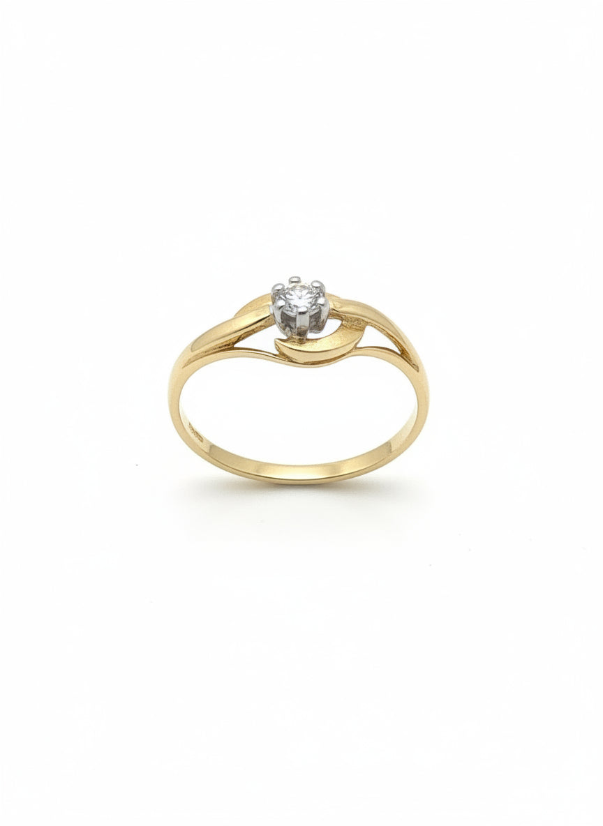 Anello vintage in oro 14k con zircone, finitura opaca, peso 1.6g.