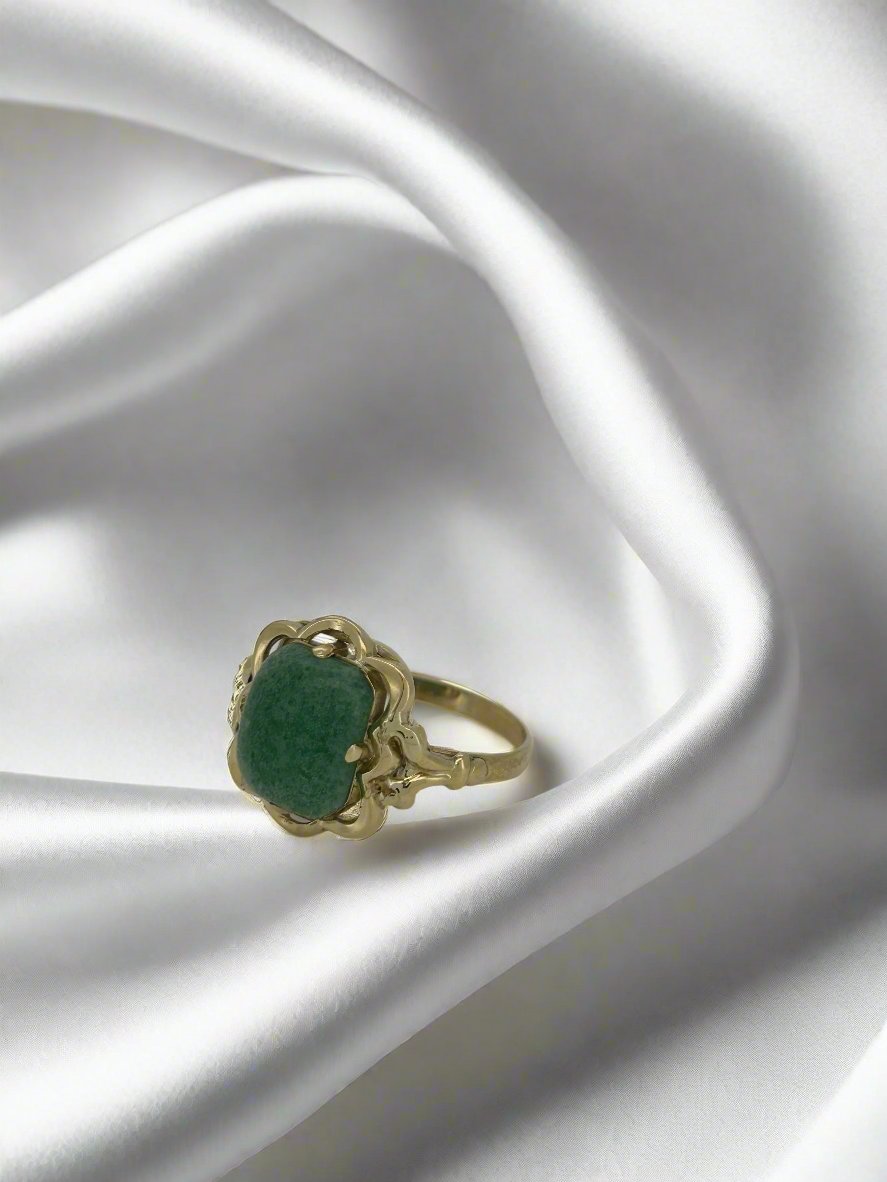 Anello vintage in oro 14k con pietra quadrata di muscovite, peso 2,7 gr.