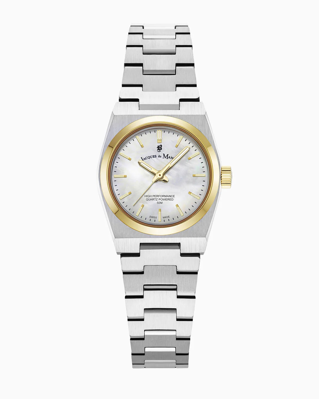 Orologio da donna con cassa argentata e quadrante madreperla, cinturino in acciaio inox.