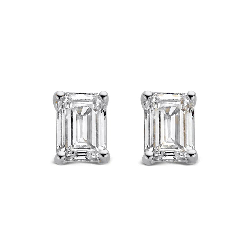 Orecchini in oro bianco con diamanti a taglio rettangolare da 1,00 ct.