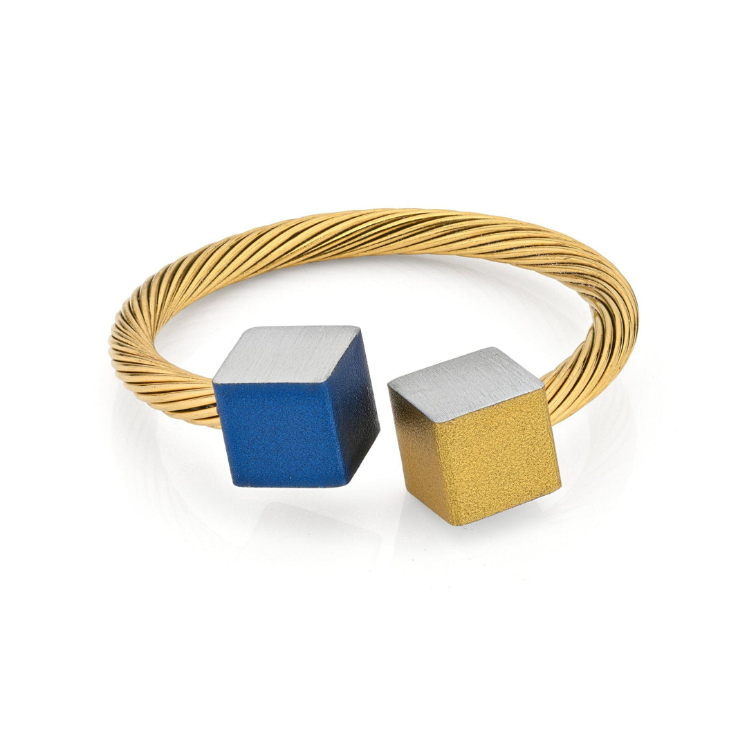 Anello Color Oro Cubetti Blu Color Oro RG4BG