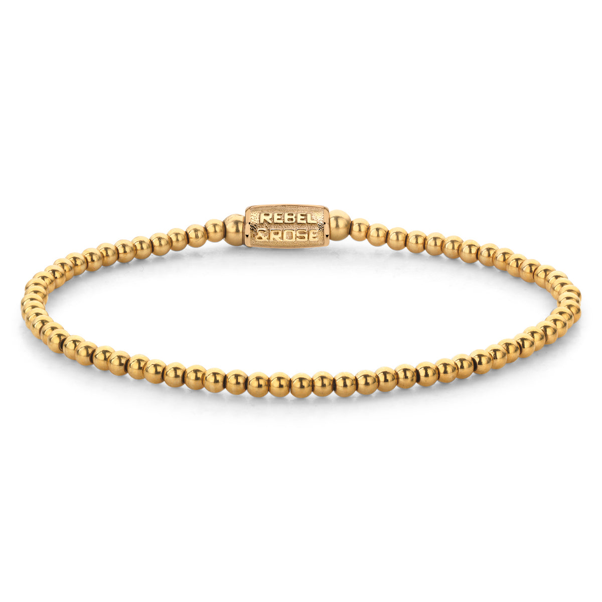 Bracciale da donna in oro giallo con perline di 3 mm e chiusura decorata.