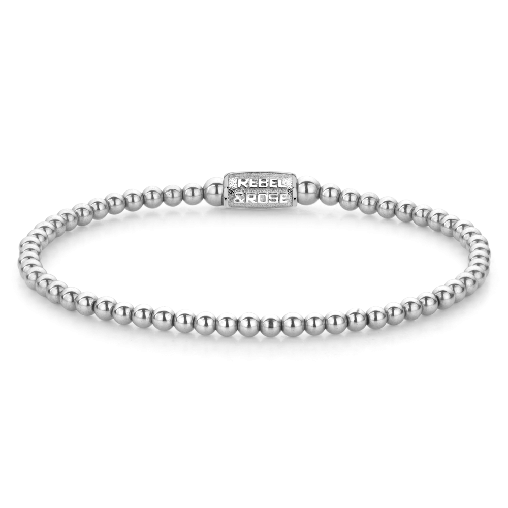 Bracciale da donna in argento con perline di 3 mm e chiusura a scorrimento.