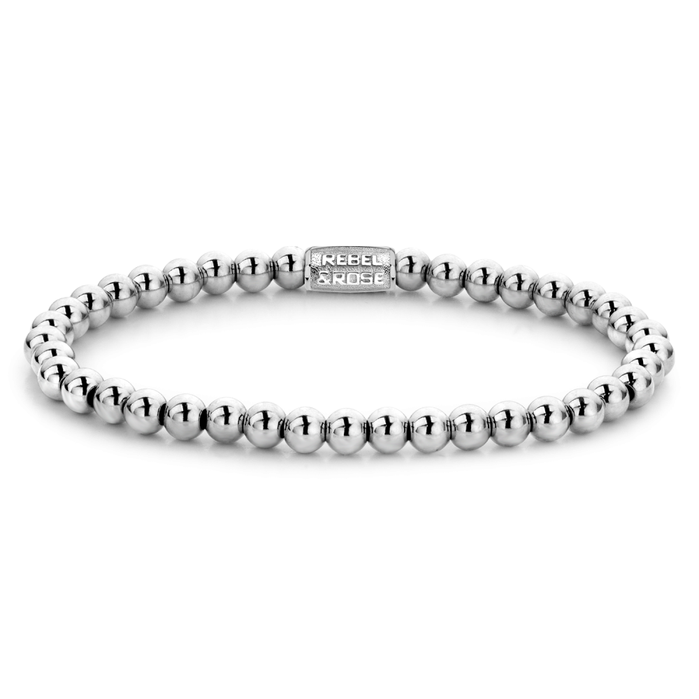 Bracciale da donna in argento con perle lucide di 4 mm.