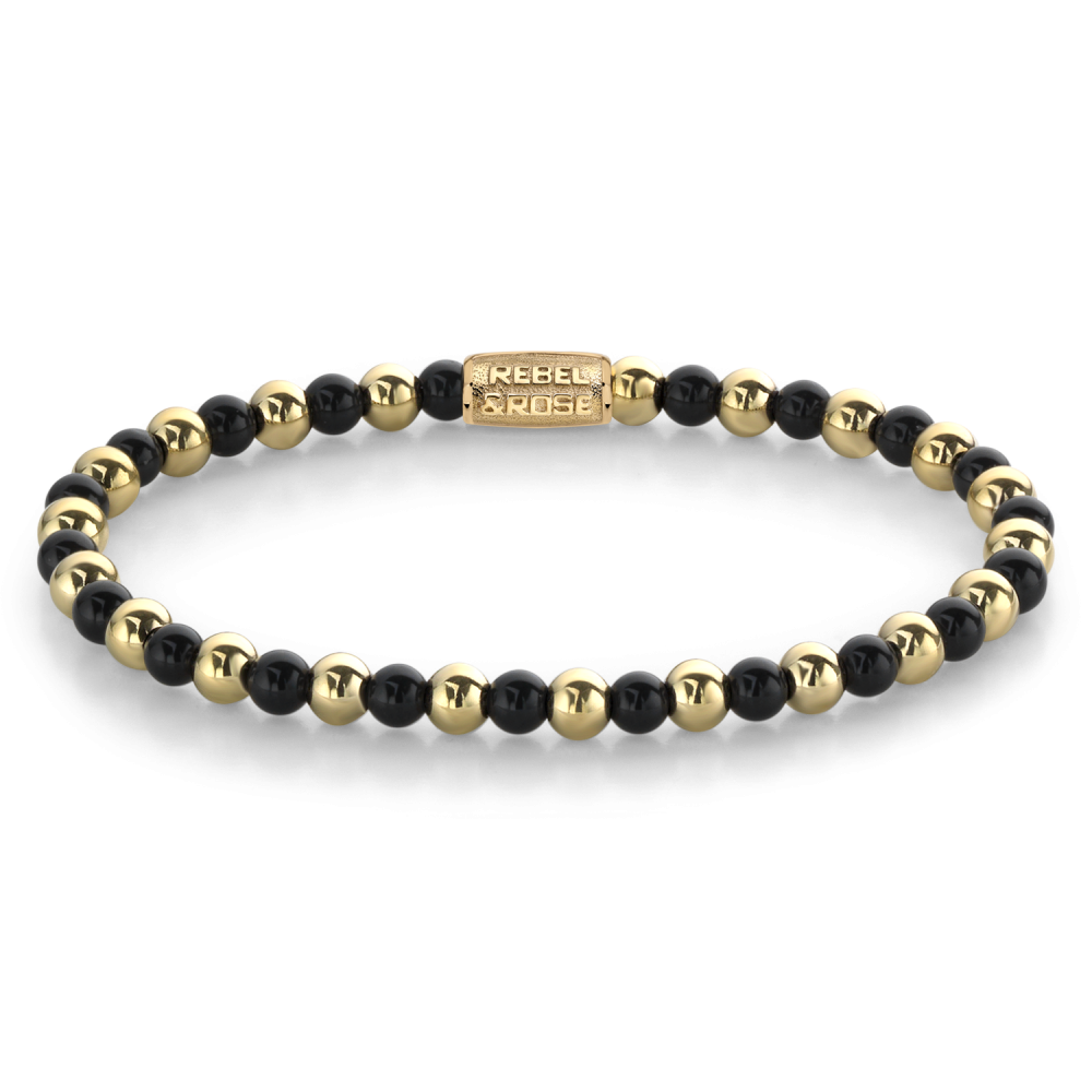 Mix Black Madonna - 18 ct yellow gold ionplated - 4mm - Kralen Armband Dames