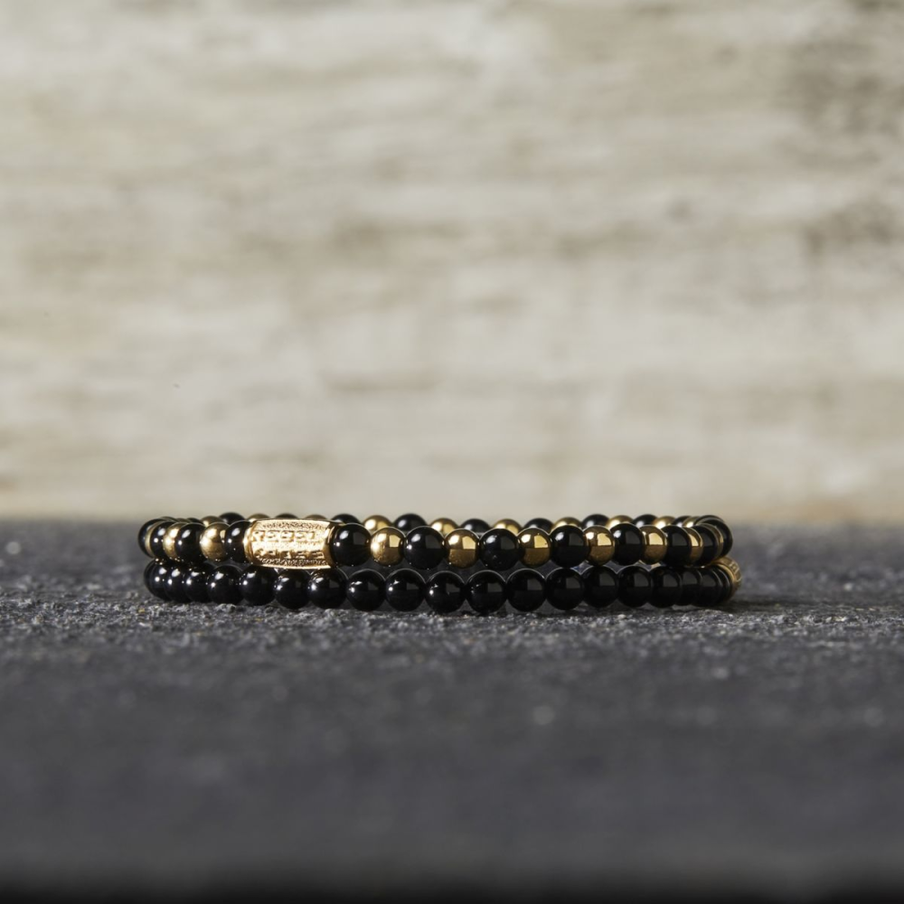Mix Black Madonna - 18 ct yellow gold ionplated - 4mm - Bracciale di Perline da Donna