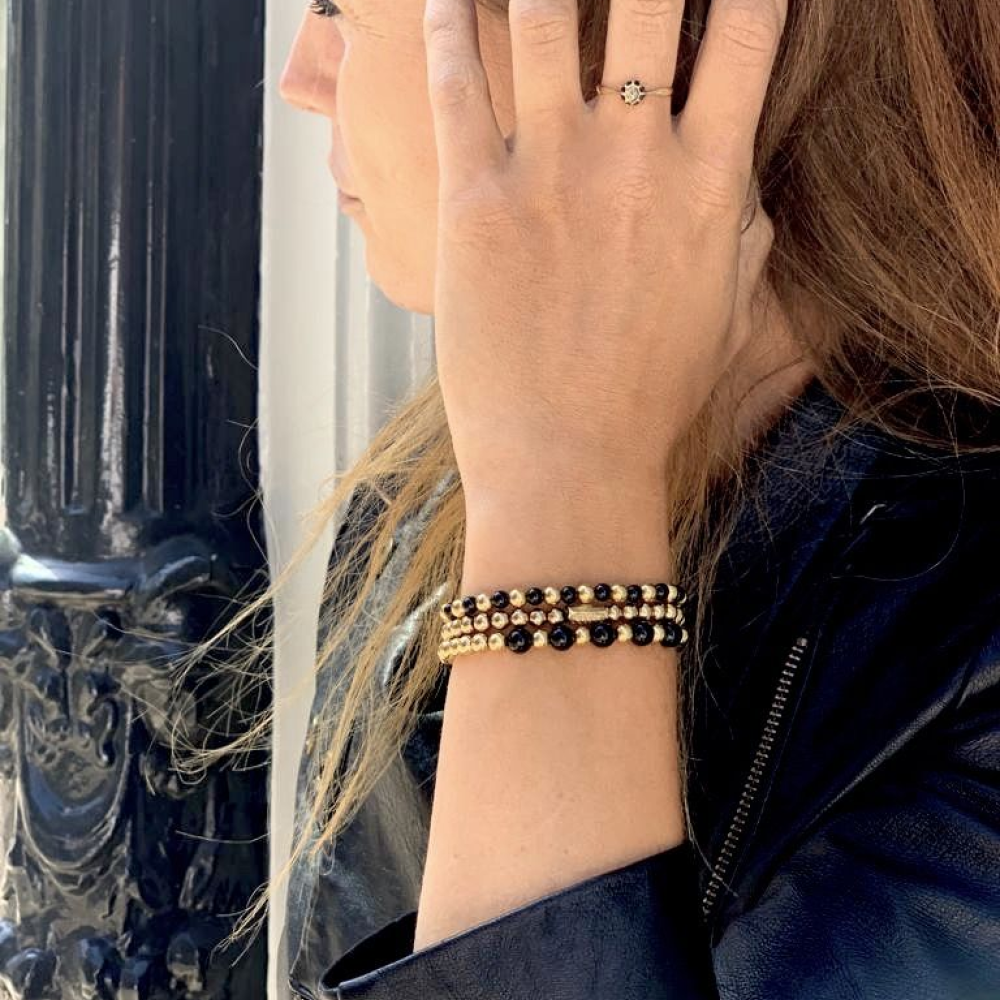 Mix Black Madonna - 18 ct yellow gold ionplated - 4mm - Bracciale di Perline da Donna