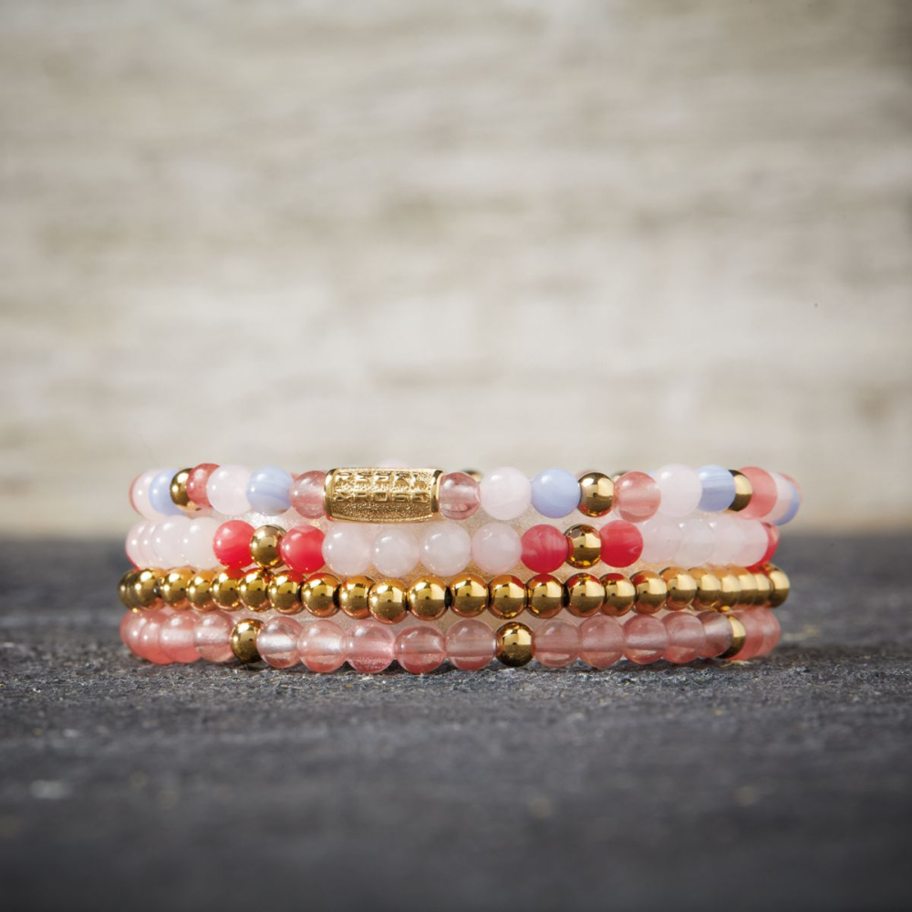 Cherry Rose - Placcato Oro Giallo 18 ct - 4mm - Bracciale a Perline da Donna
