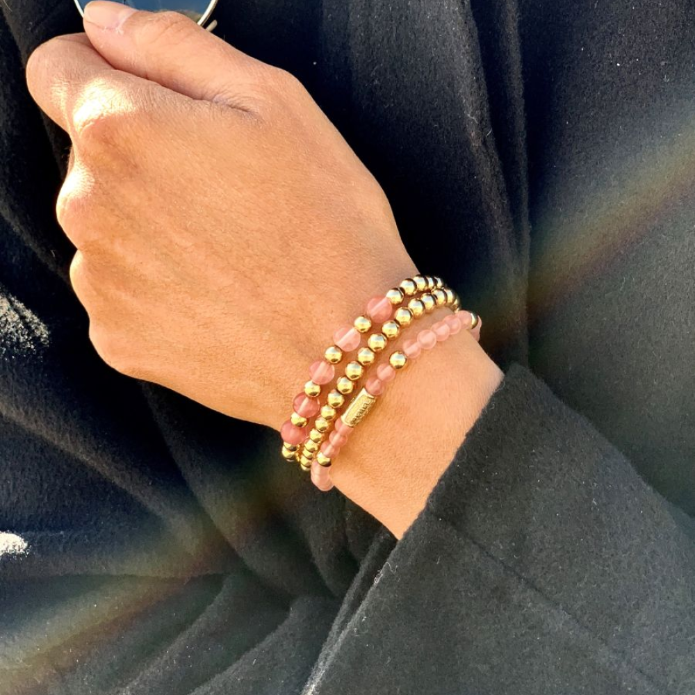 Cherry Rose - Placcato Oro Giallo 18 ct - 4mm - Bracciale a Perline da Donna