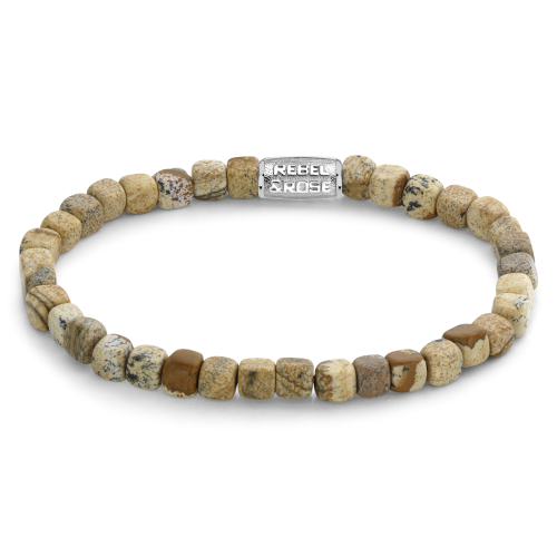 Bracciale da uomo in pietre naturali di 4 mm, con dettagli in metallo argentato.