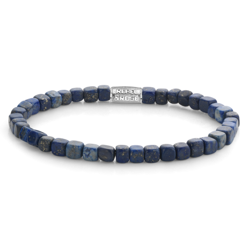 Bracciale da uomo in lapislazzuli con perle quadrate di 4 mm.