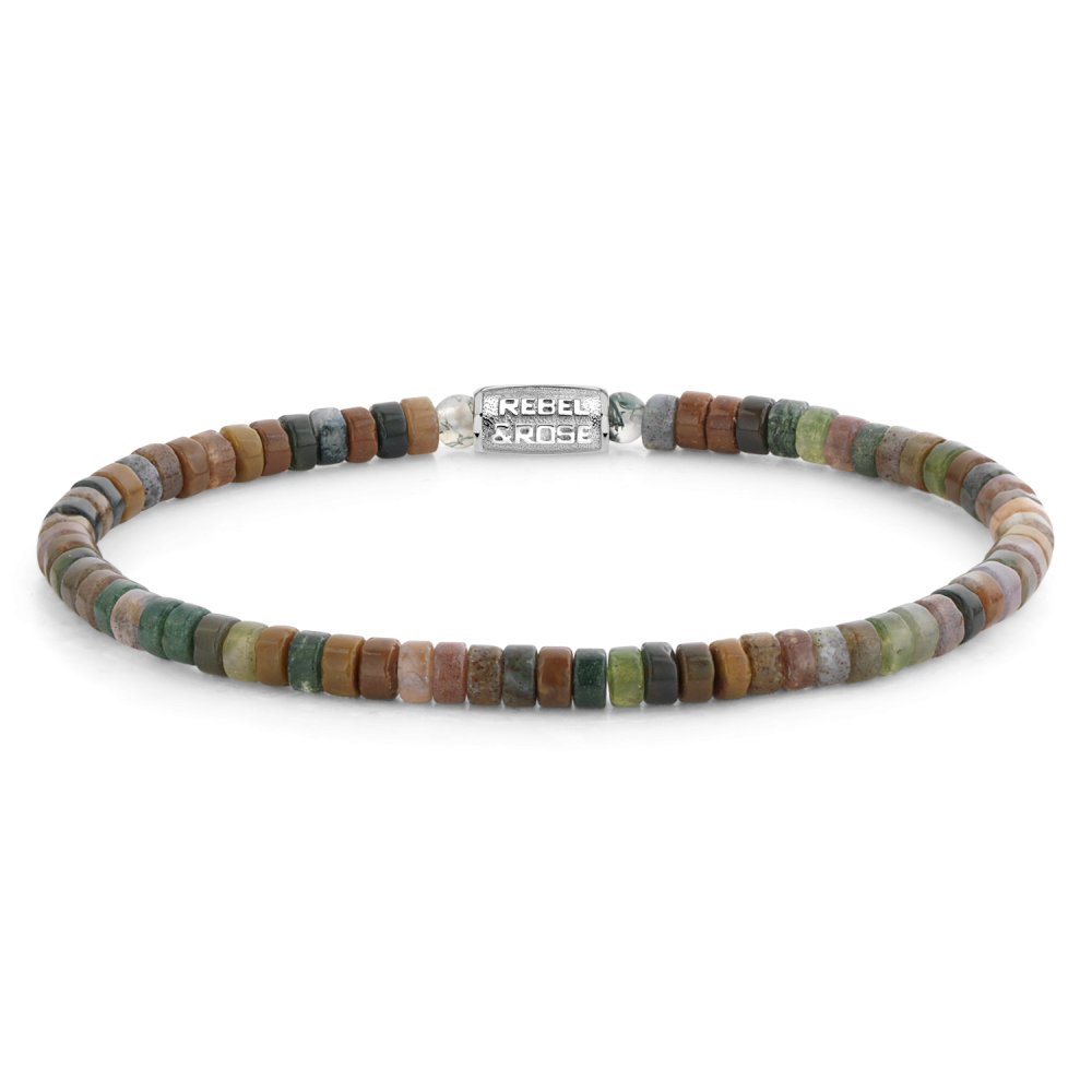 Bracciale da donna con perline di 4 mm in tonalità autunnali, con chiusura in argento.