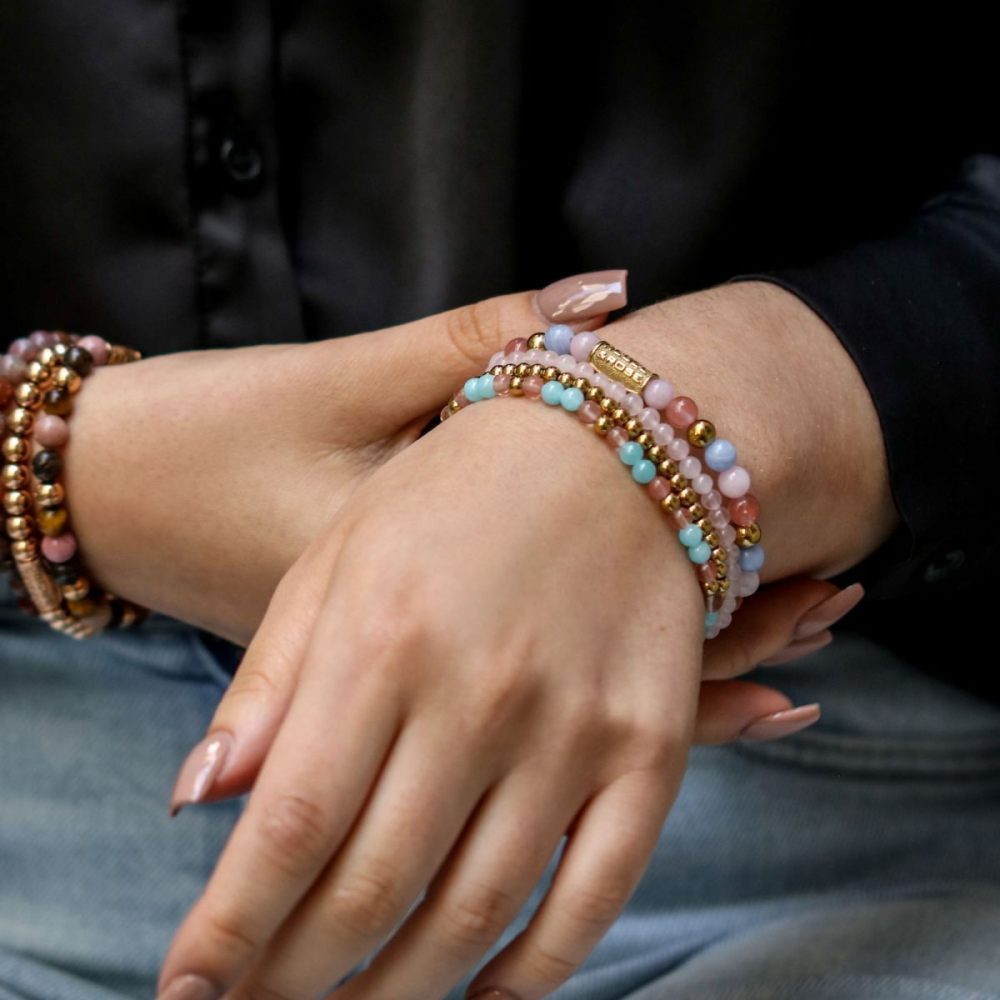 Pink Rose Gold - 4mm - Bracciale di Perline da Donna
